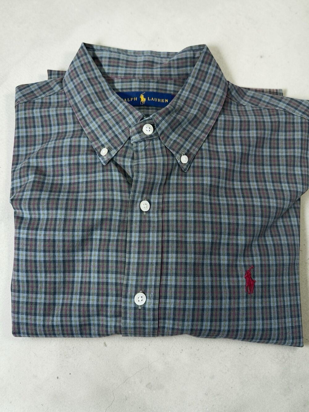 Ralph Lauren Shirt Button Down Men's Large Green Plaid Cotton
